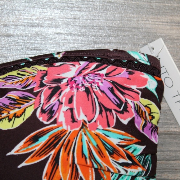 NWT Into the Bleu by Amerex Brown Floral Tankini Top Size 6 Strapless Swimsuit - Picture 5 of 8
